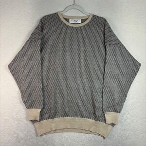 Vintage Pringle of Scotland Lambswool Sweater Men XL Tan Gray Preppy Geometric